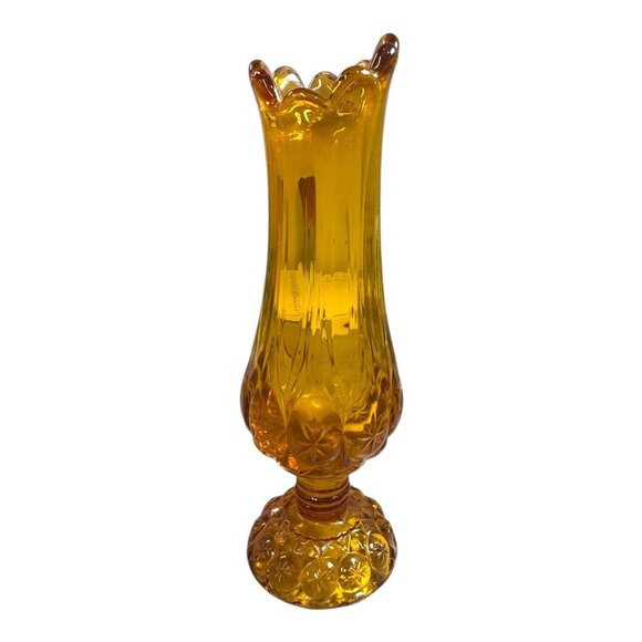 Vintage 1950s Kanawha Glass Amber Moon And Stars 10" Swung Pedestal Vase Yellow - Picture 2 of 8